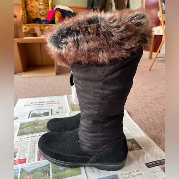 Lands End Black Winter Boots NWT Faux Fur Lined - Picture 3 of 10